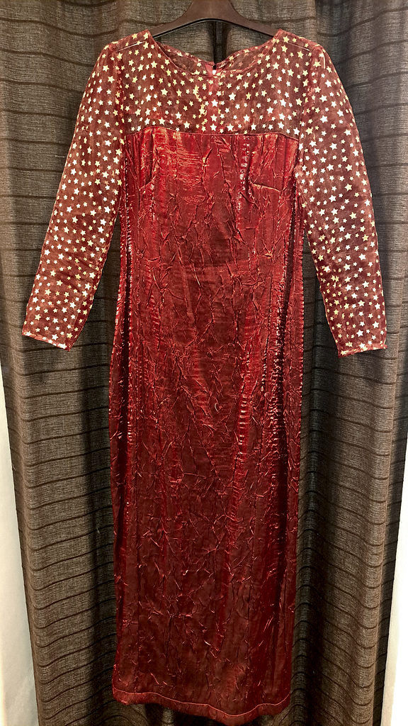 Rode gala jurk met glitter mouwen