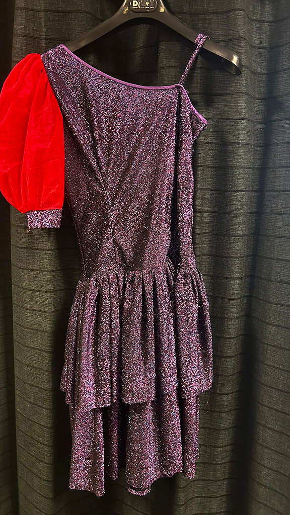 Paarse jurk rode mouw