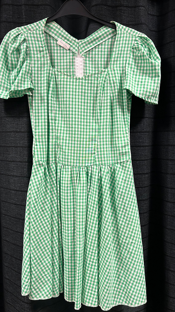 Groene geblokte jurk met korte mouw