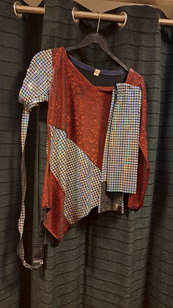 Top donker rood zilver glitter