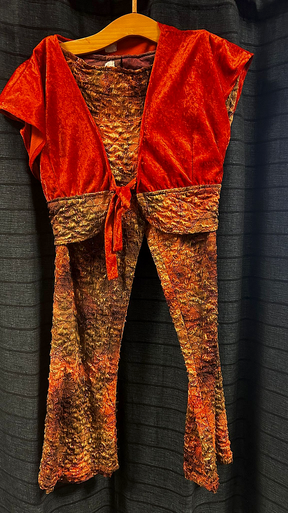 Lange broek en hesje oranje velours