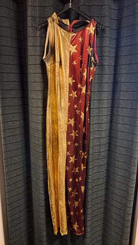 Jumpsuit mouwloos rood goud