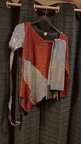 Top donker rood zilver glitter