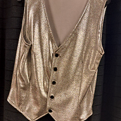 Grijs glimmend gilet zwarte knopen